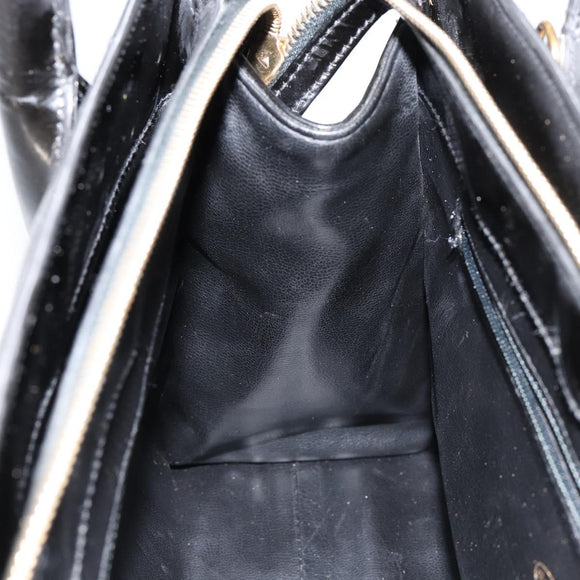 CHANEL V Stitch Hand Bag Enamel 2way Black Gold CC Auth bs30989