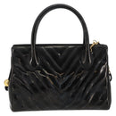 CHANEL V Stitch Hand Bag Enamel 2way Black Gold CC Auth bs30989-2