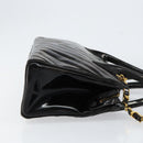 CHANEL V Stitch Hand Bag Enamel 2way Black Gold CC Auth bs30989-4