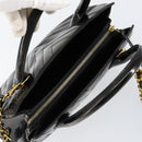 CHANEL V Stitch Hand Bag Enamel 2way Black Gold CC Auth bs30989-6