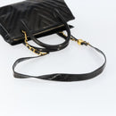 CHANEL V Stitch Hand Bag Enamel 2way Black Gold CC Auth bs30989-9