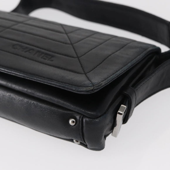 CHANEL Shoulder Bag Lamb Skin Black Silver CC Auth bs30993