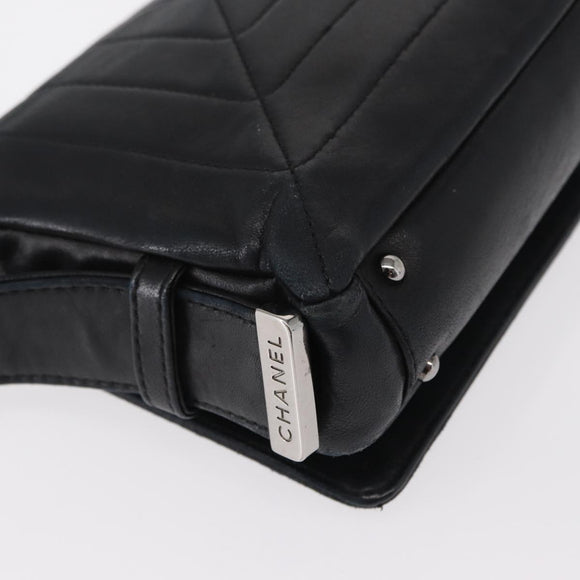 CHANEL Shoulder Bag Lamb Skin Black Silver CC Auth bs30993