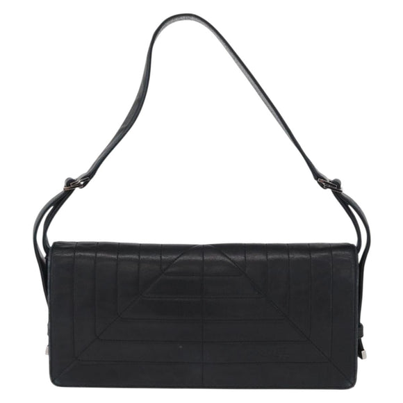 CHANEL Shoulder Bag Lamb Skin Black Silver CC Auth bs30993