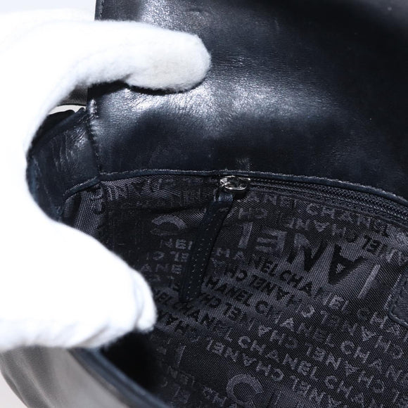 CHANEL Shoulder Bag Lamb Skin Black Silver CC Auth bs30993