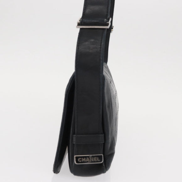 CHANEL Shoulder Bag Lamb Skin Black Silver CC Auth bs30993