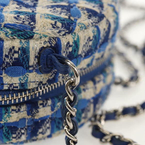 CHANEL Chain Shoulder Bag Tweed Blue Silver CC Auth bs30994V