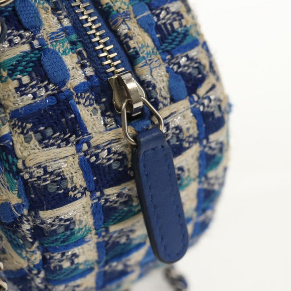 CHANEL Chain Shoulder Bag Tweed Blue Silver CC Auth bs30994V