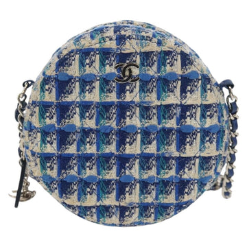 CHANEL Chain Shoulder Bag Tweed Blue Silver CC Auth bs30994V - 0