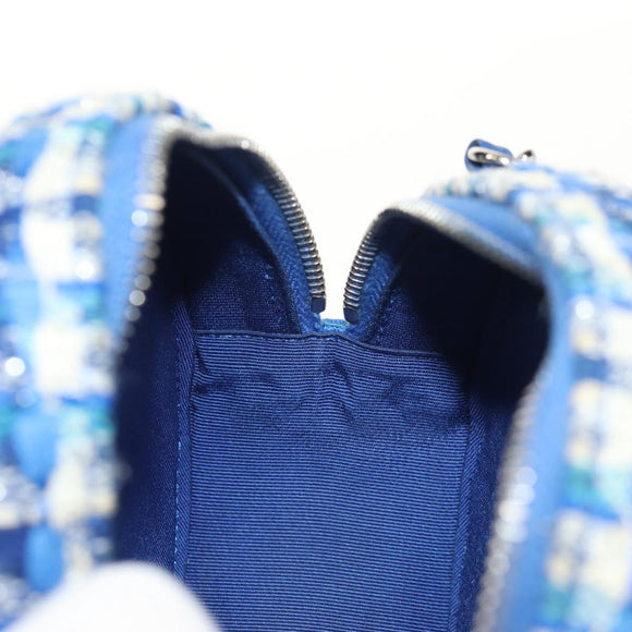 CHANEL Chain Shoulder Bag Tweed Blue Silver CC Auth bs30994V