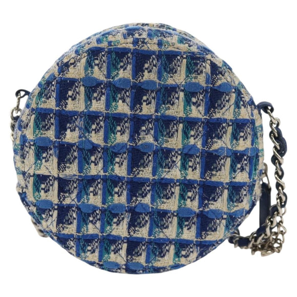 CHANEL Chain Shoulder Bag Tweed Blue Silver CC Auth bs30994V