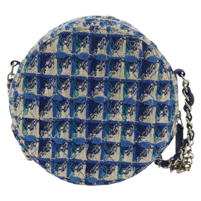CHANEL Chain Shoulder Bag Tweed Blue Silver CC Auth bs30994SAV - 0