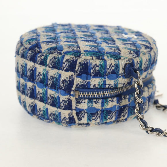 CHANEL Chain Shoulder Bag Tweed Blue Silver CC Auth bs30994V