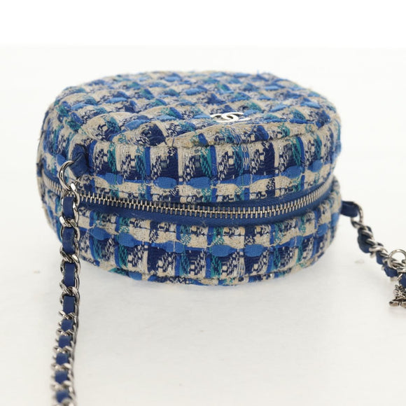 CHANEL Chain Shoulder Bag Tweed Blue Silver CC Auth bs30994V