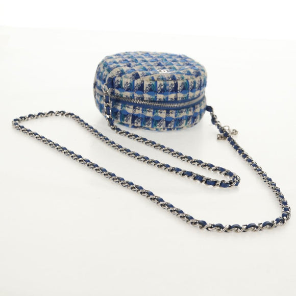 CHANEL Chain Shoulder Bag Tweed Blue Silver CC Auth bs30994V