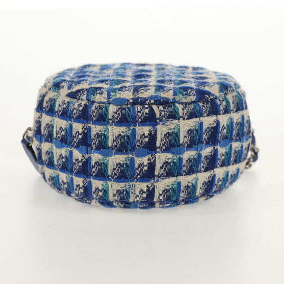 CHANEL Chain Shoulder Bag Tweed Blue Silver CC Auth bs30994V