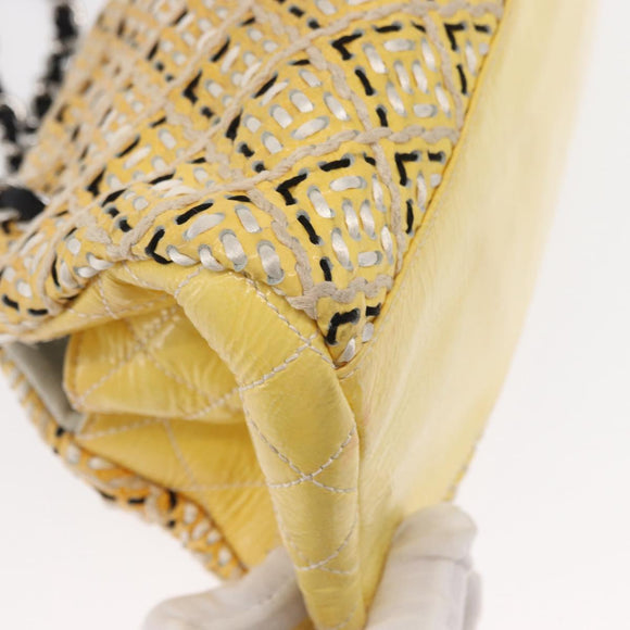 CHANEL Mademoiselle Chain Shoulder Bag Enamel Yellow Silver CC Auth bs30996