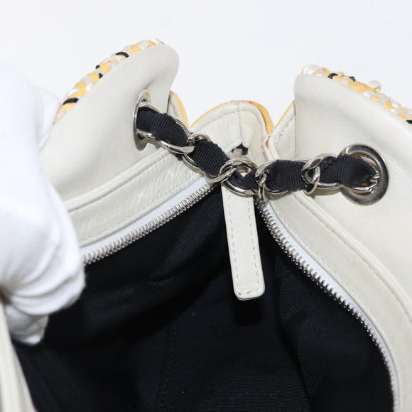 CHANEL Mademoiselle Chain Shoulder Bag Enamel Yellow Silver CC Auth bs30996