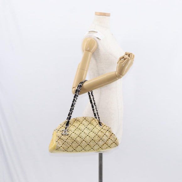 CHANEL Mademoiselle Chain Shoulder Bag Enamel Yellow Silver CC Auth bs30996