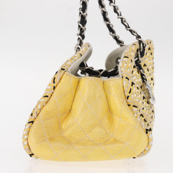 CHANEL Mademoiselle Chain Shoulder Bag Enamel Yellow Silver CC Auth bs30996
