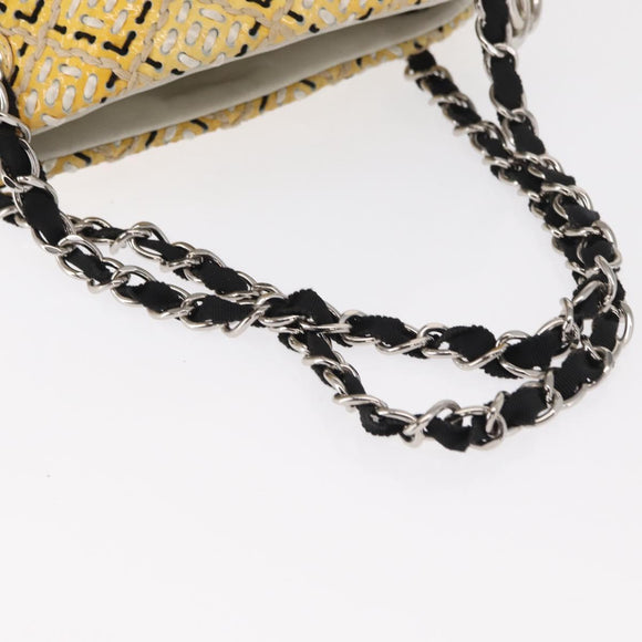 CHANEL Mademoiselle Chain Shoulder Bag Enamel Yellow Silver CC Auth bs30996