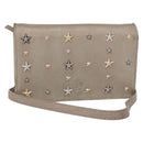 Jimmy Choo Star studs Wallet Shoulder Bag Leather Beige Silver Auth bs30998-1
