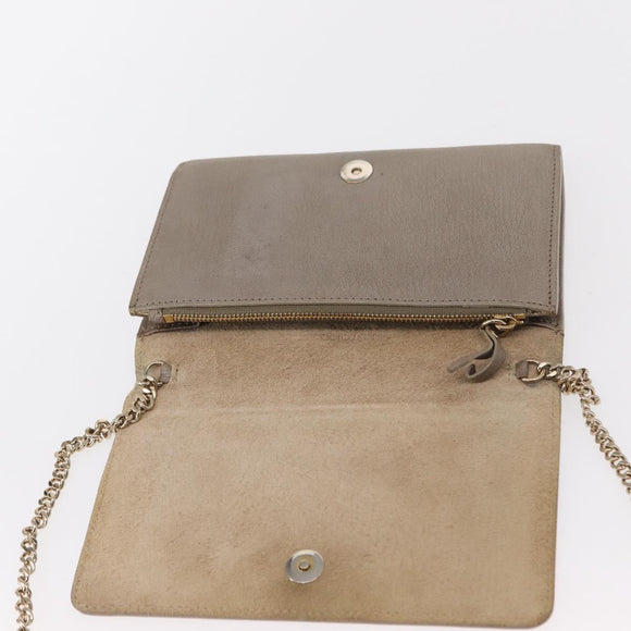 Jimmy Choo Star studs Wallet Shoulder Bag Leather Beige Silver Auth bs30998