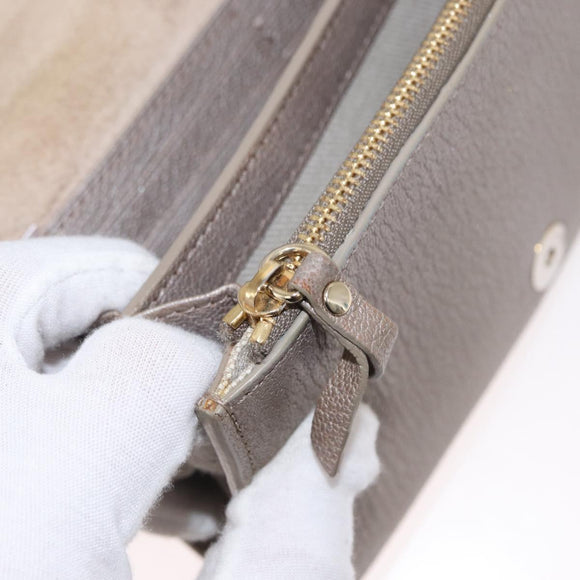 Jimmy Choo Star studs Wallet Shoulder Bag Leather Beige Silver Auth bs30998