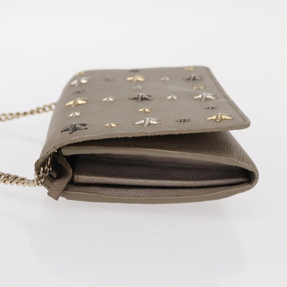 Jimmy Choo Star studs Wallet Shoulder Bag Leather Beige Silver Auth bs30998
