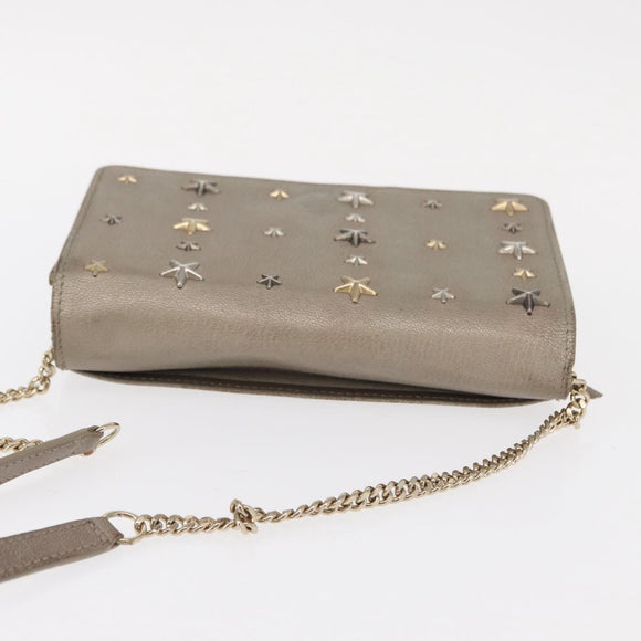 Jimmy Choo Star studs Wallet Shoulder Bag Leather Beige Silver Auth bs30998