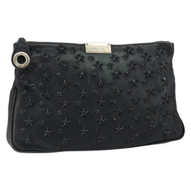 Jimmy Choo Studs Clutch Bag Leather Black Gold Auth bs30999