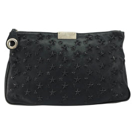 Jimmy Choo Studs Clutch Bag Leather Black Gold Auth bs30999 - 0