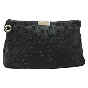 Jimmy Choo Studs Clutch Bag Leather Black Gold Auth bs30999 - 0