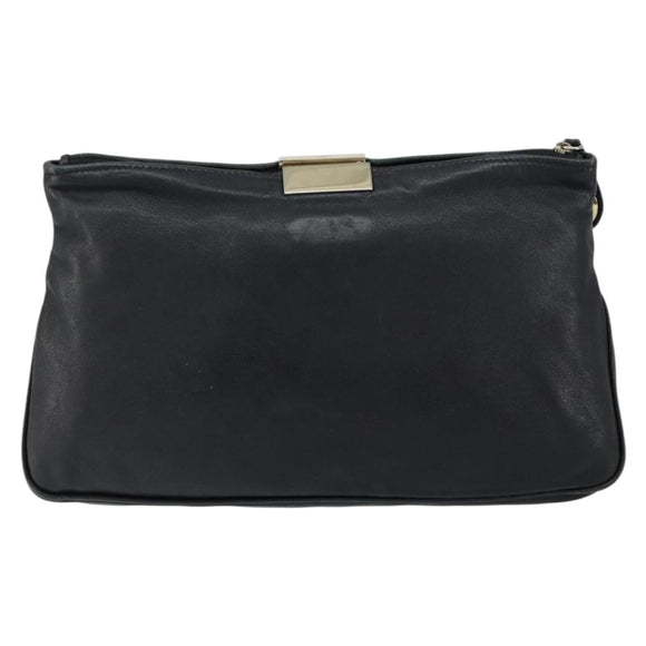 Jimmy Choo Studs Clutch Bag Leather Black Gold Auth bs30999