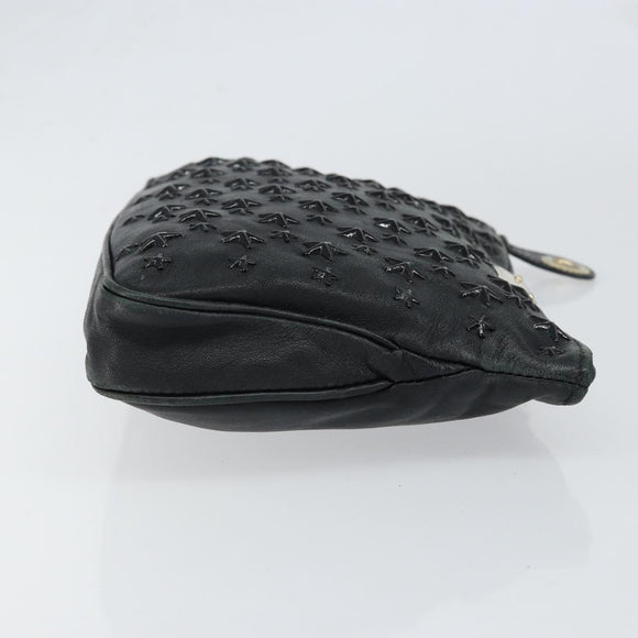 Jimmy Choo Studs Clutch Bag Leather Black Gold Auth bs30999