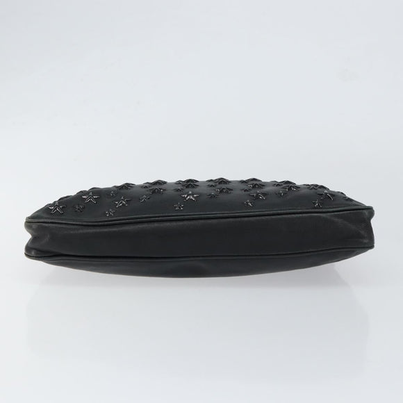 Jimmy Choo Studs Clutch Bag Leather Black Gold Auth bs30999