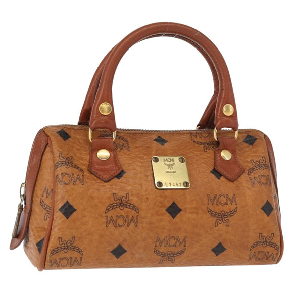 MCM Logogram Vicetos Hand Bag PVC Leather Brown Gold Auth bs31000
