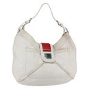 LOEWE Anagram Shoulder Bag Leather White Silver Auth bs31002-1