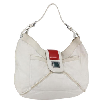 LOEWE Anagram Shoulder Bag Leather White Silver Auth bs31002