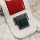 LOEWE Anagram Shoulder Bag Leather White Silver Auth bs31002-17