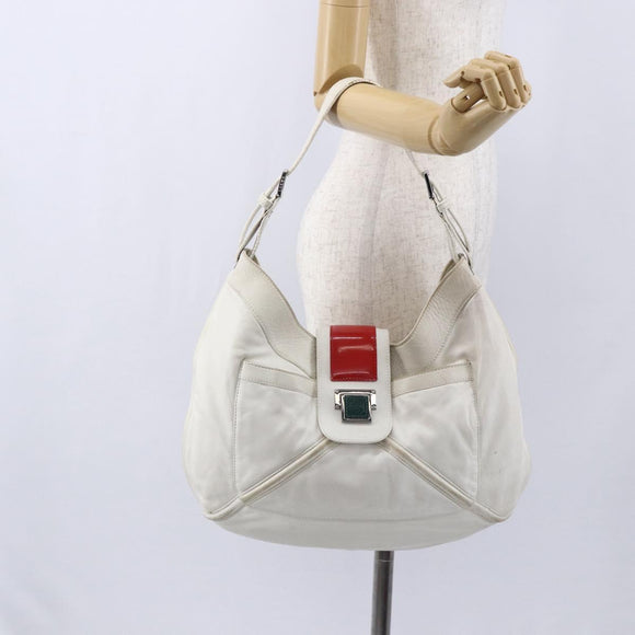 LOEWE Anagram Shoulder Bag Leather White Silver Auth bs31002