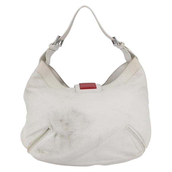 LOEWE Anagram Shoulder Bag Leather White Silver Auth bs31002