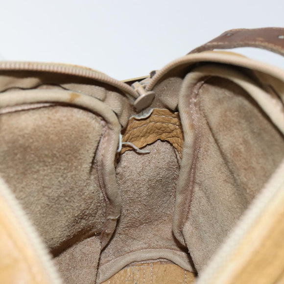 LOEWE Anagram Shoulder Bag Leather Beige Gold Auth bs31003