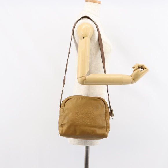 LOEWE Anagram Shoulder Bag Leather Beige Gold Auth bs31003