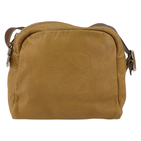 LOEWE Anagram Shoulder Bag Leather Beige Gold Auth bs31003