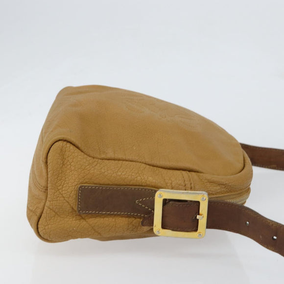 LOEWE Anagram Shoulder Bag Leather Beige Gold Auth bs31003