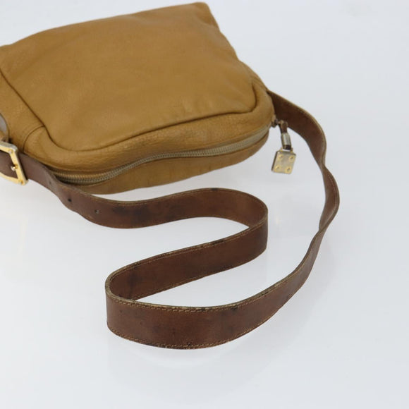 LOEWE Anagram Shoulder Bag Leather Beige Gold Auth bs31003