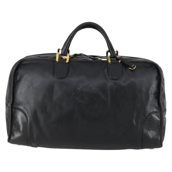 LOEWE Anagram Amazona 48 Hand Bag Leather Black Gold Auth bs31004