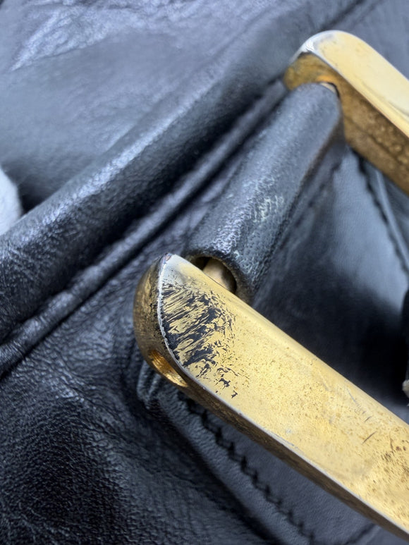 LOEWE Anagram Amazona 48 Hand Bag Leather Black Gold Auth bs31004