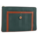 FENDI Pecan Canvas Clutch Bag PVC Green Gold Auth bs31005-1